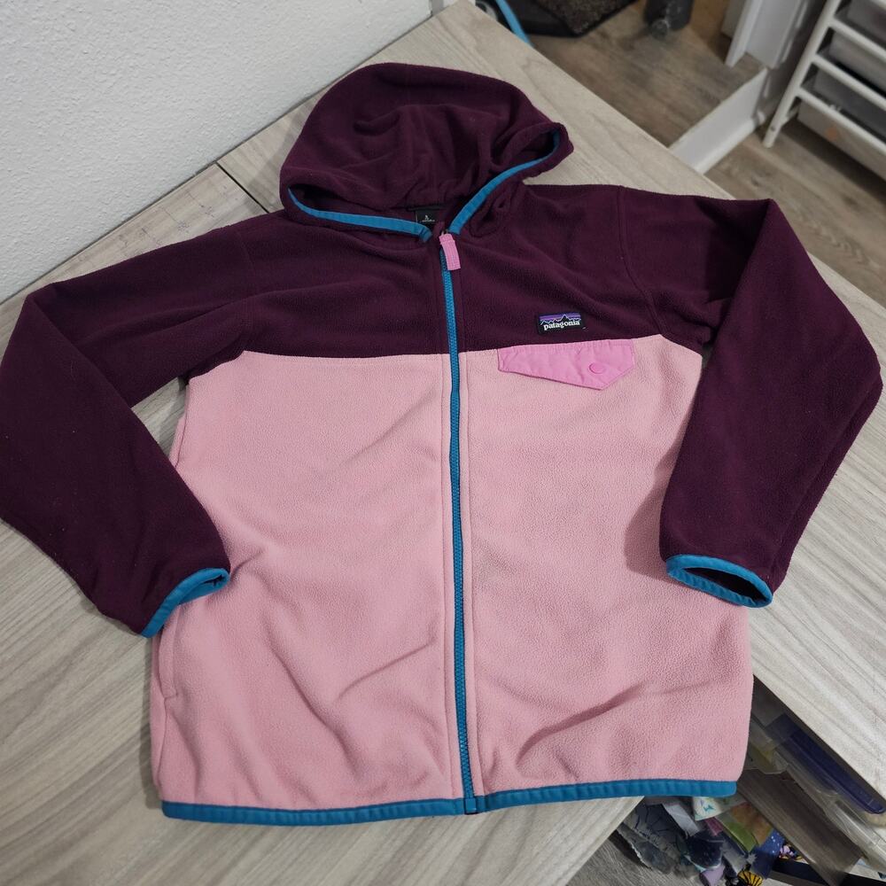 Patagonia Micro D Snap T Planet Pink Fleece Jacket Style 65465 Girls Small 7/8